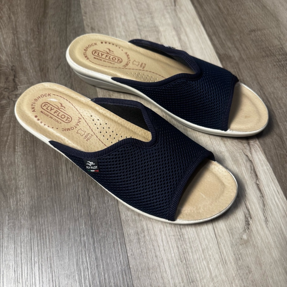 FLY FLOT Italian Made Mesh Slip On Mule Sandals